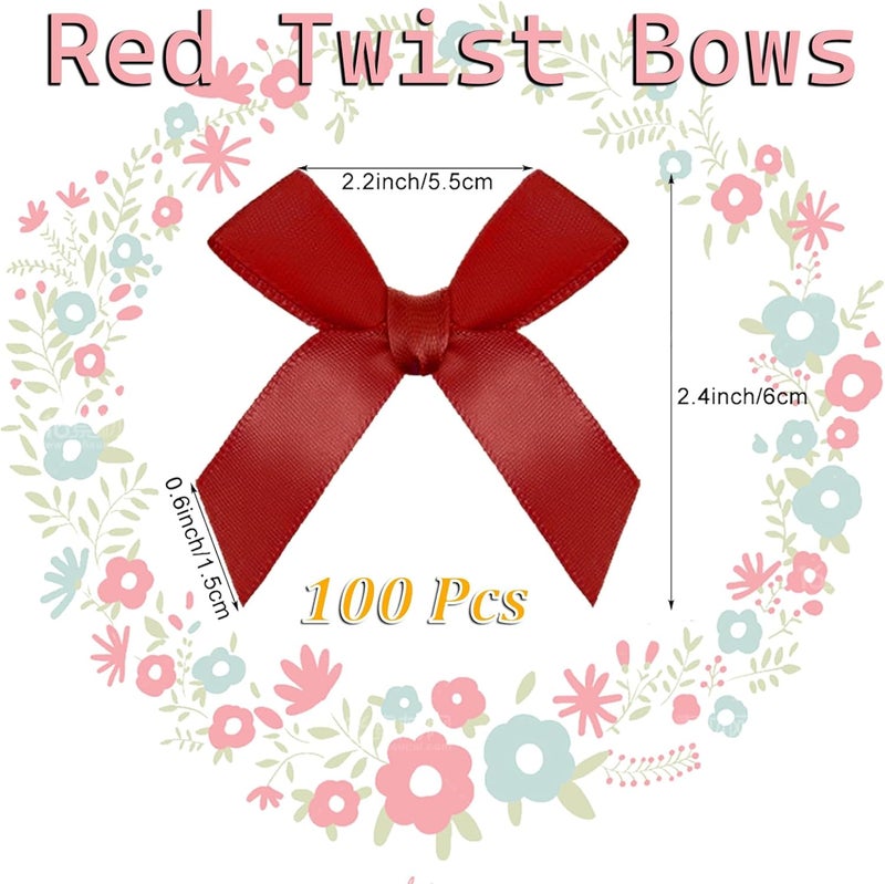 Adodotoe Christmas Twist Tie Bows, 100 Pcs Satin Ribbon Bows for Decorating Treat Bags & Gift Wrap (Red) - Image 2
